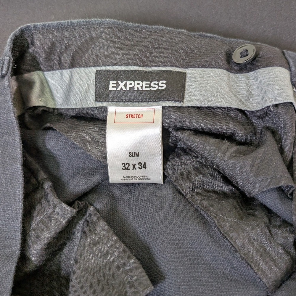 Express Mens 32 x 34 Slim Fit Stretch Dark Gray Dress Pants Business Casual - Picture 2 of 11